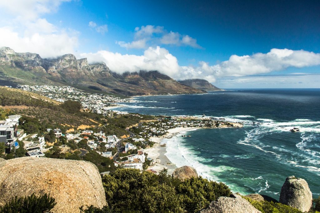 Twelve Apostles mountain range rising from the sea